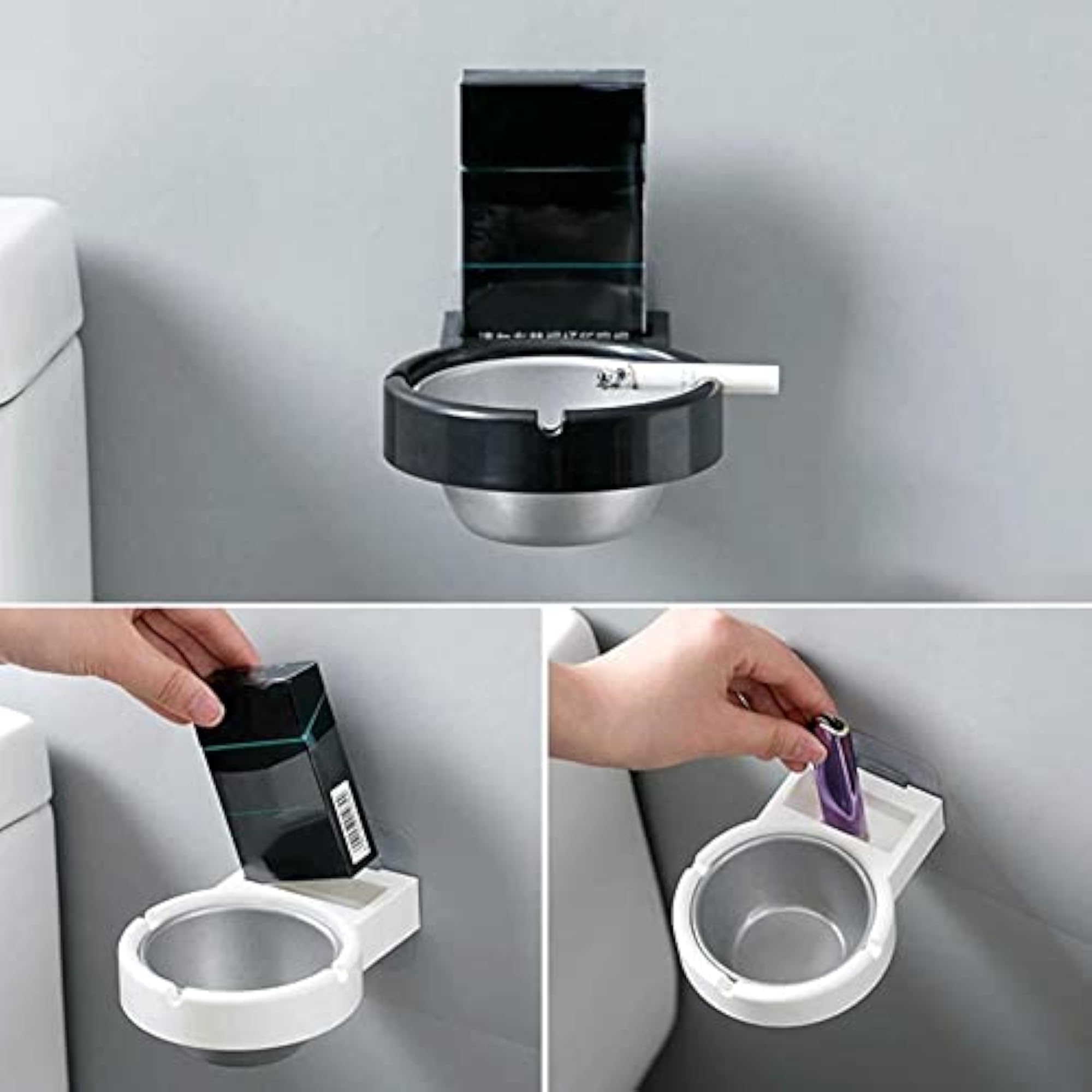 Wall Mounted Portable Ashtray with Hook, Black & White